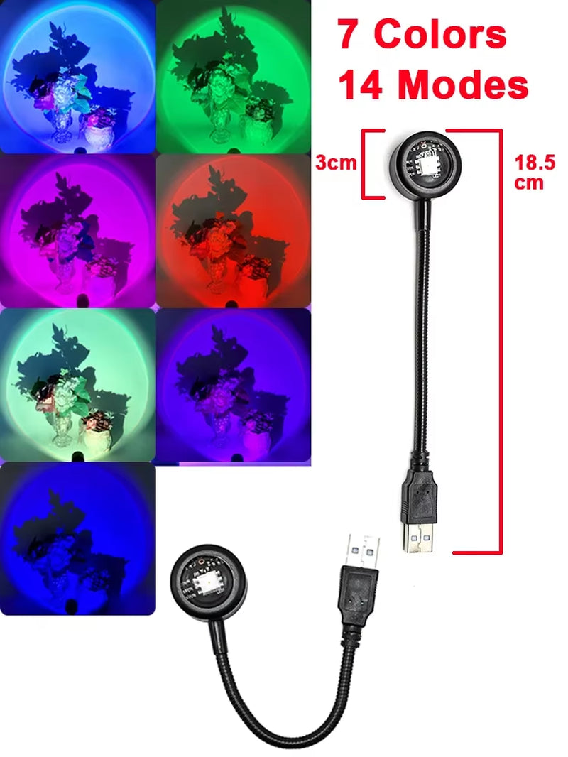 Transform Your Space with the USB Sunset LED Projector Lamp - Create Stunning Rainbow Neon Effects for Photography and Cozy Atmosphere
